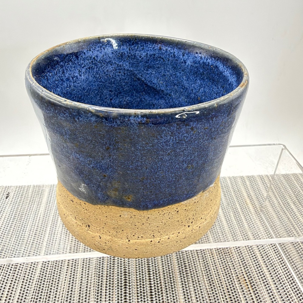 Handmade Studio Pottery Blue Glaze Speckled Stoneware Planter Bowl Signed 3x3.5